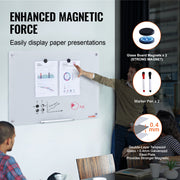 Magnetic Glass Whiteboard, Dry Erase Board 36"x24", Wall-Mounted Large White Glassboard Frameless, with V952-CXGCBLBGHBL3CGGHBV0
