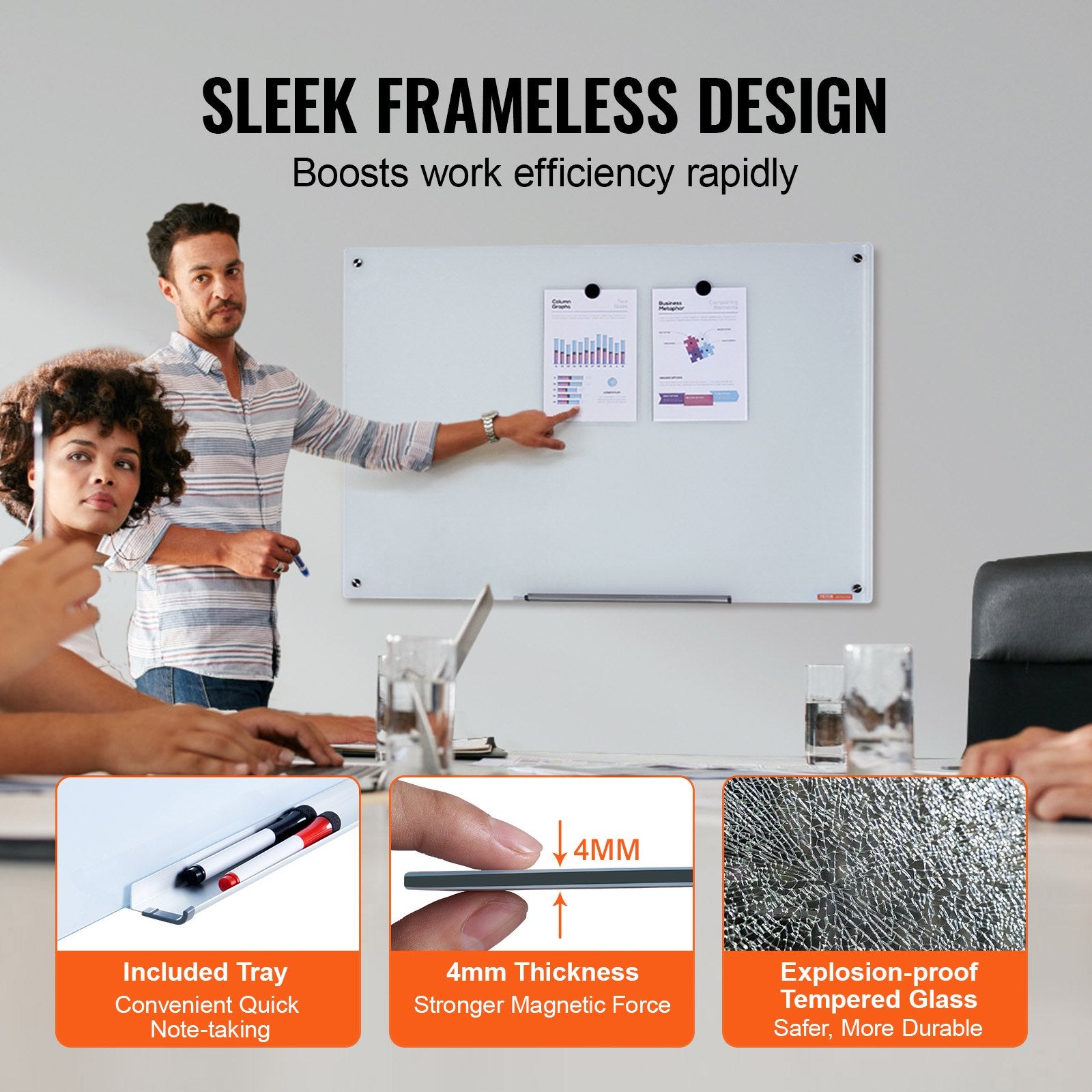Magnetic Glass Whiteboard, Dry Erase Board 36"x24", Wall-Mounted Large White Glassboard Frameless, with V952-CXGCBLBGHBL3CGGHBV0