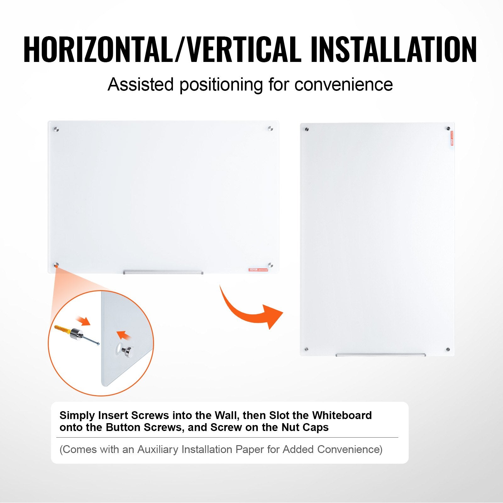 Magnetic Glass Whiteboard, Dry Erase Board 36"x24", Wall-Mounted Large White Glassboard Frameless, with V952-CXGCBLBGHBL3CGGHBV0