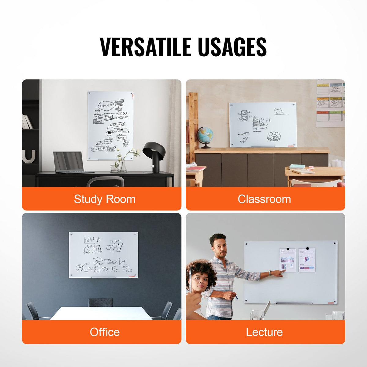 Magnetic Glass Whiteboard, Dry Erase Board 36"x24", Wall-Mounted Large White Glassboard Frameless, with V952-CXGCBLBGHBL3CGGHBV0