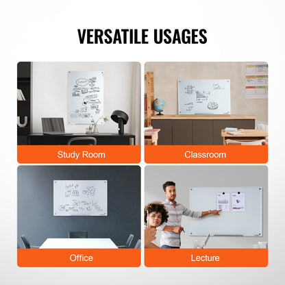 Magnetic Glass Whiteboard, Dry Erase Board 36"x24", Wall-Mounted Large White Glassboard Frameless, with V952-CXGCBLBGHBL3CGGHBV0