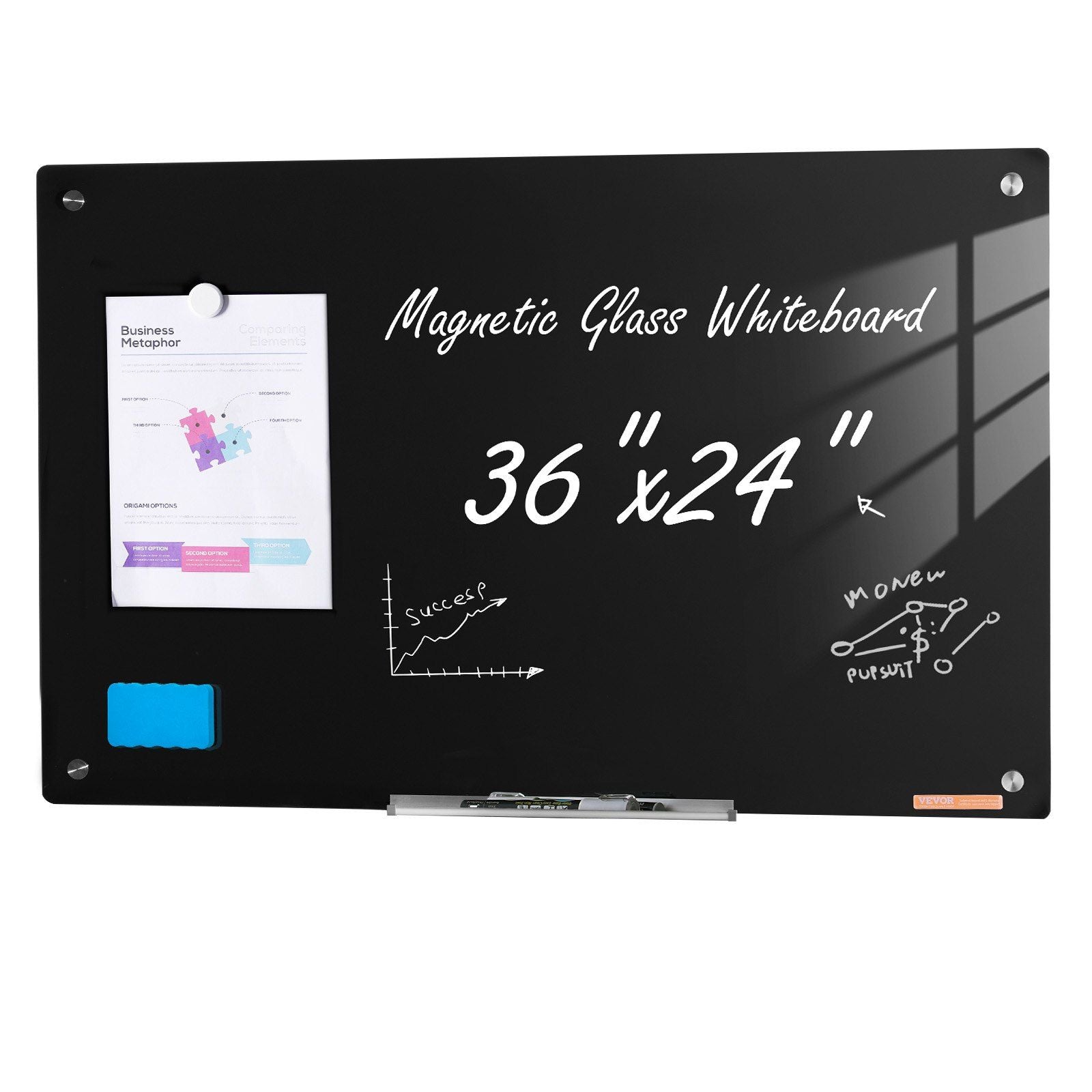 Magnetic Glass Whiteboard, Dry Erase Board 36"x24", Wall-Mounted Large White Glassboard Frameless, with V952-CXGCBLBGHBL3VB8RKV0