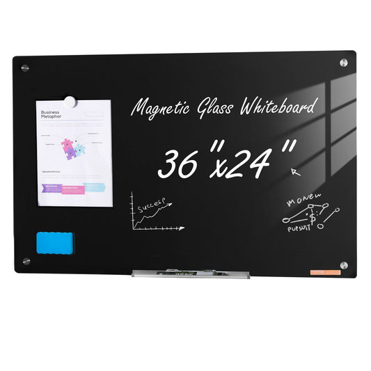 Magnetic Glass Whiteboard, Dry Erase Board 36"x24", Wall-Mounted Large White Glassboard Frameless, with V952-CXGCBLBGHBL3VB8RKV0