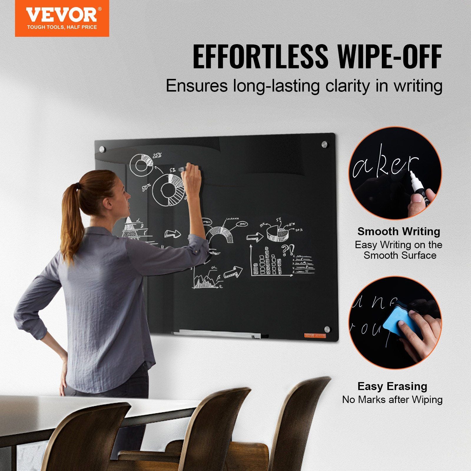 Magnetic Glass Whiteboard, Dry Erase Board 36"x24", Wall-Mounted Large White Glassboard Frameless, with V952-CXGCBLBGHBL3VB8RKV0