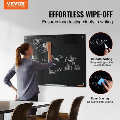 Magnetic Glass Whiteboard, Dry Erase Board 36"x24", Wall-Mounted Large White Glassboard Frameless, with V952-CXGCBLBGHBL3VB8RKV0