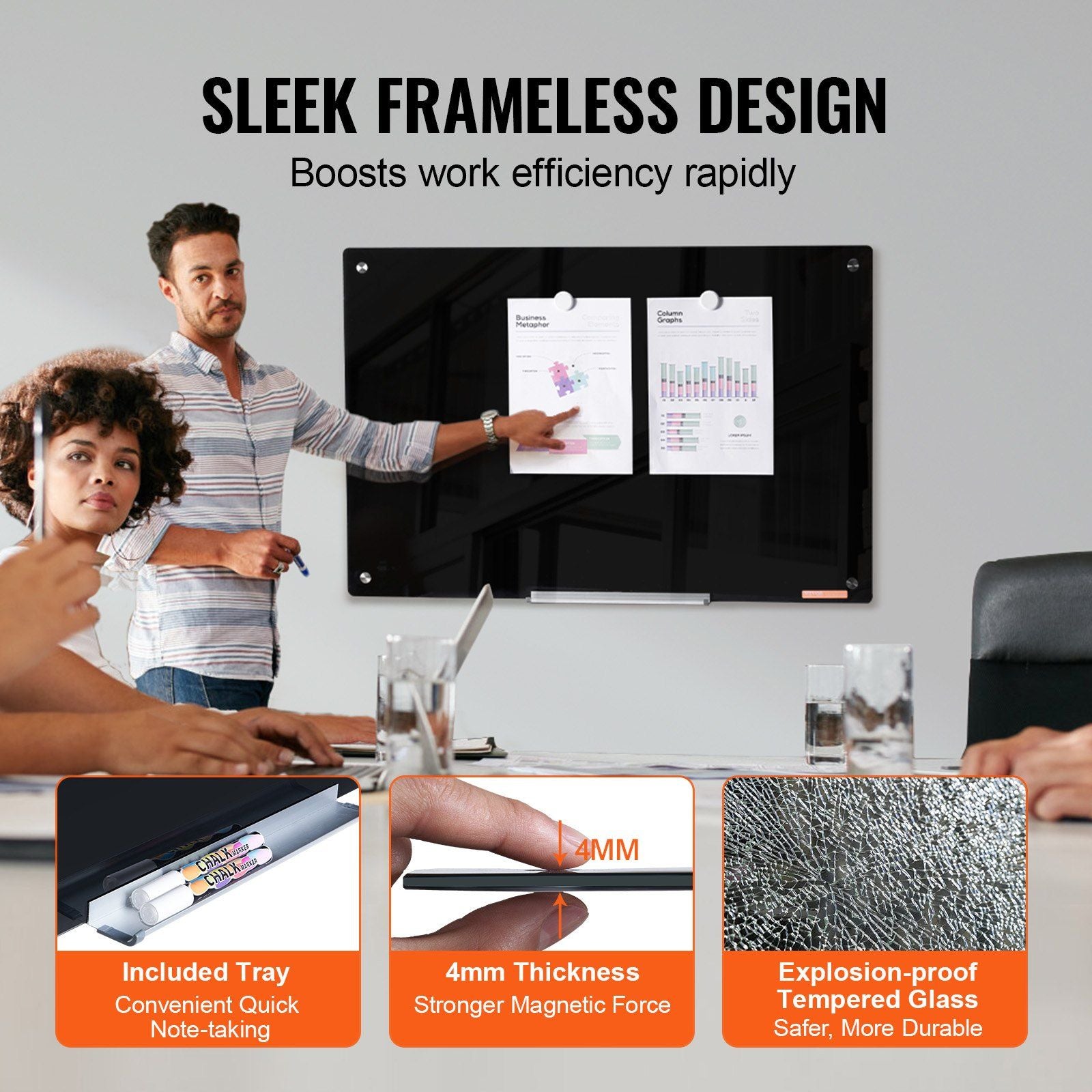 Magnetic Glass Whiteboard, Dry Erase Board 36"x24", Wall-Mounted Large White Glassboard Frameless, with V952-CXGCBLBGHBL3VB8RKV0