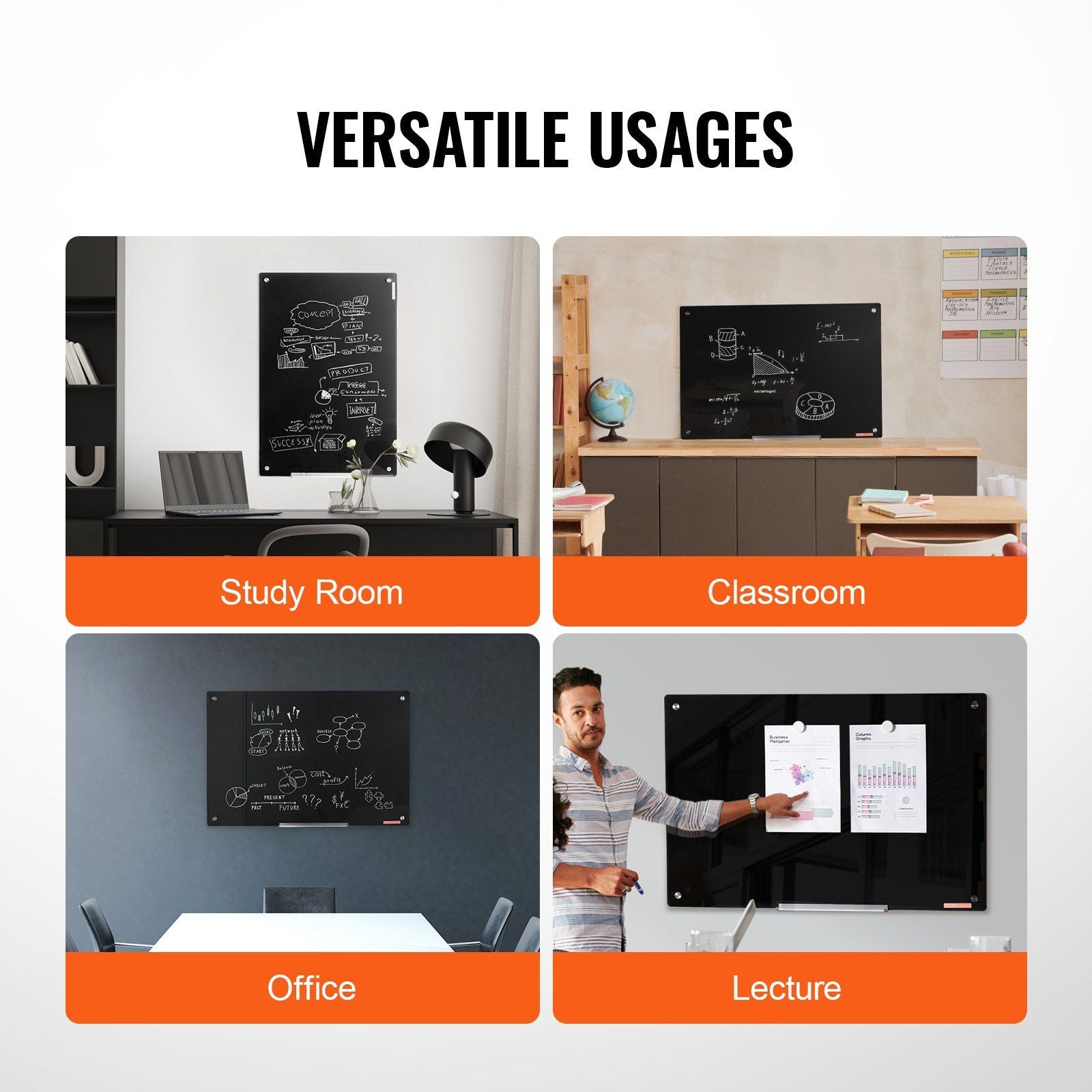 Magnetic Glass Whiteboard, Dry Erase Board 36"x24", Wall-Mounted Large White Glassboard Frameless, with V952-CXGCBLBGHBL3VB8RKV0
