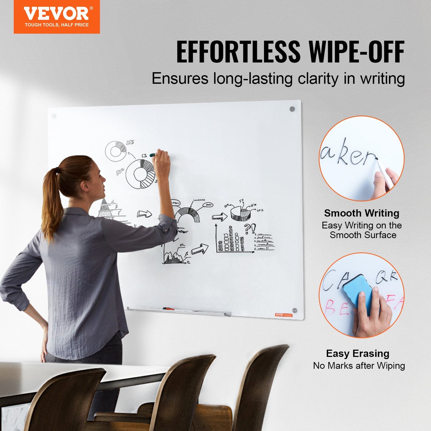 Magnetic Glass Whiteboard, Dry Erase Board 48"x32", Wall-Mounted Large White Glassboard Frameless, with V952-CXGCBLBGHBL4O9WH5V0