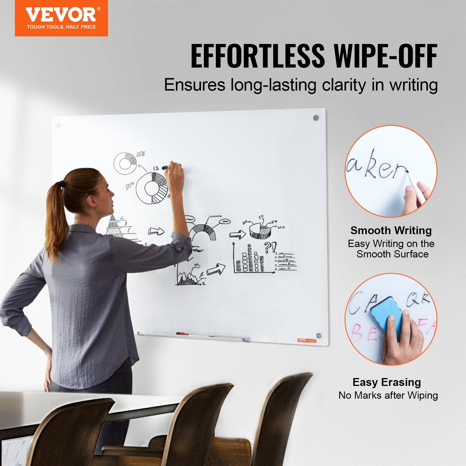 Magnetic Glass Whiteboard, Dry Erase Board 48"x32", Wall-Mounted Large White Glassboard Frameless, with V952-CXGCBLBGHBL4O9WH5V0