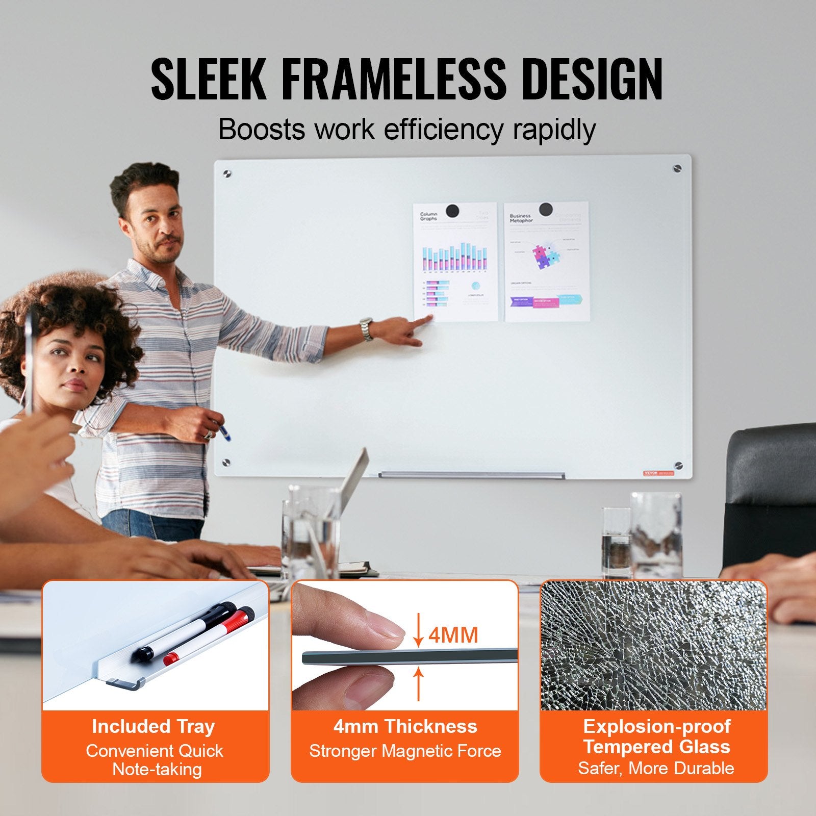 Magnetic Glass Whiteboard, Dry Erase Board 48"x32", Wall-Mounted Large White Glassboard Frameless, with V952-CXGCBLBGHBL4O9WH5V0
