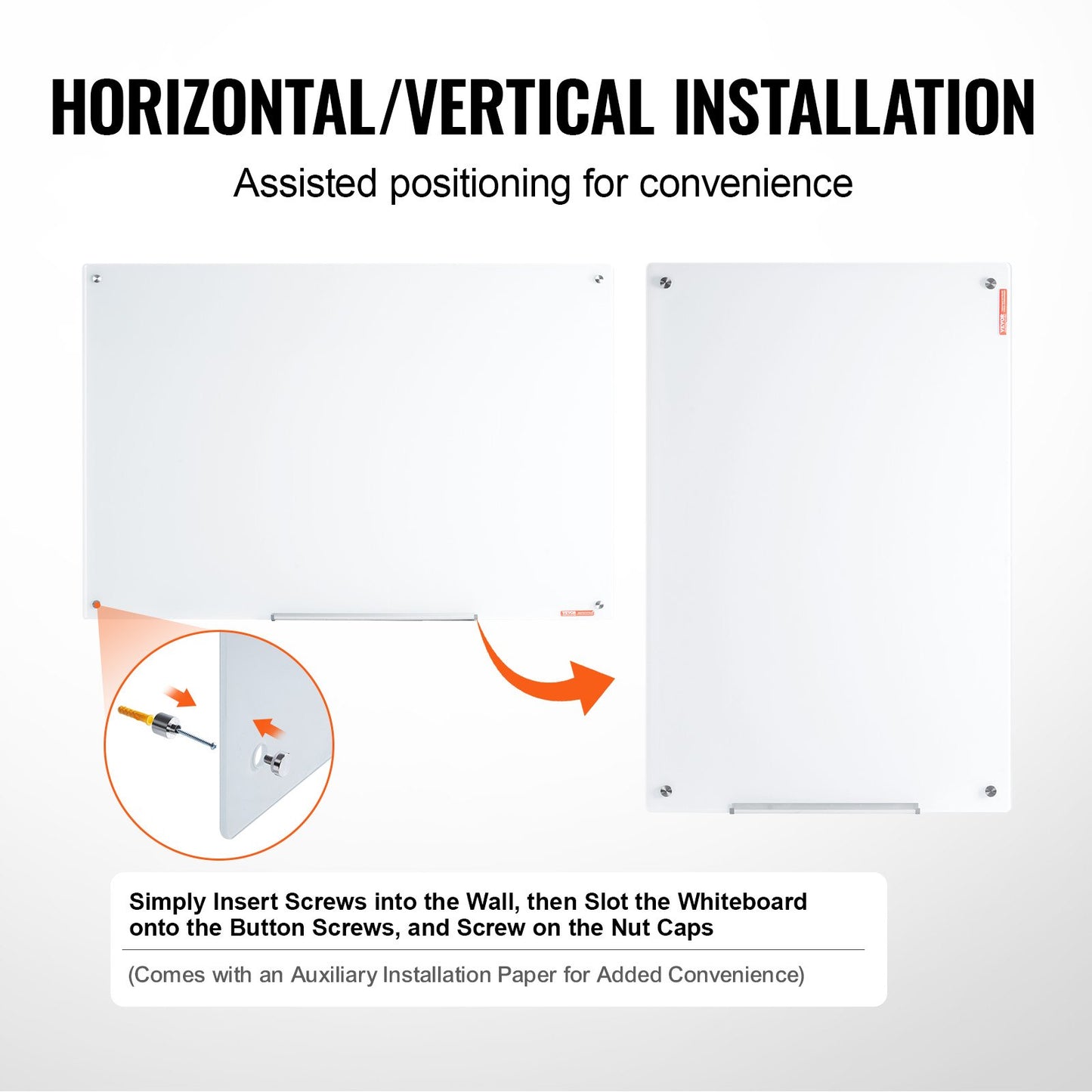 Magnetic Glass Whiteboard, Dry Erase Board 48"x32", Wall-Mounted Large White Glassboard Frameless, with V952-CXGCBLBGHBL4O9WH5V0