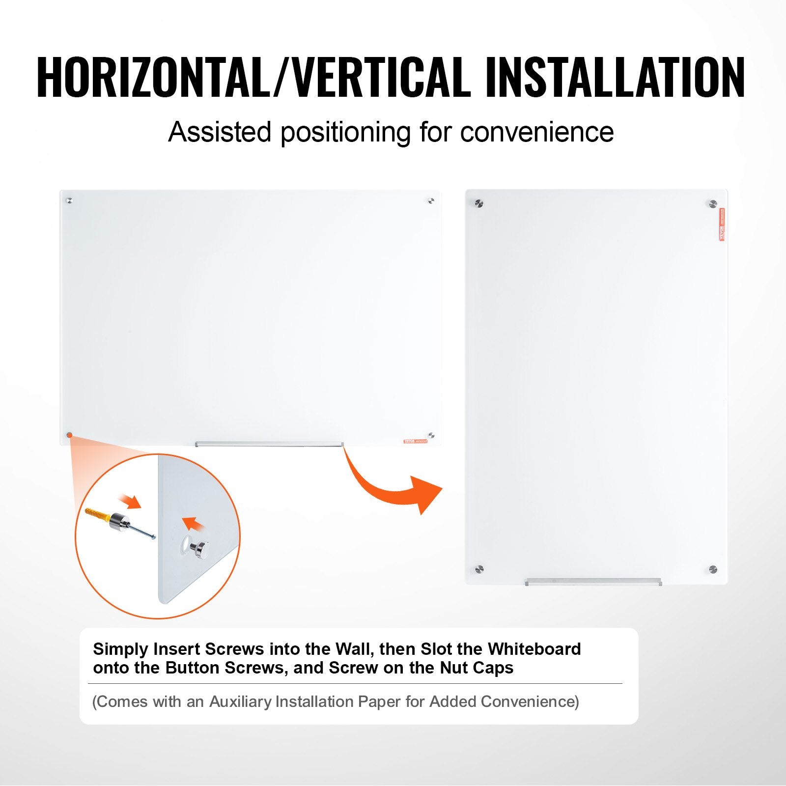 Magnetic Glass Whiteboard, Dry Erase Board 48"x32", Wall-Mounted Large White Glassboard Frameless, with V952-CXGCBLBGHBL4O9WH5V0