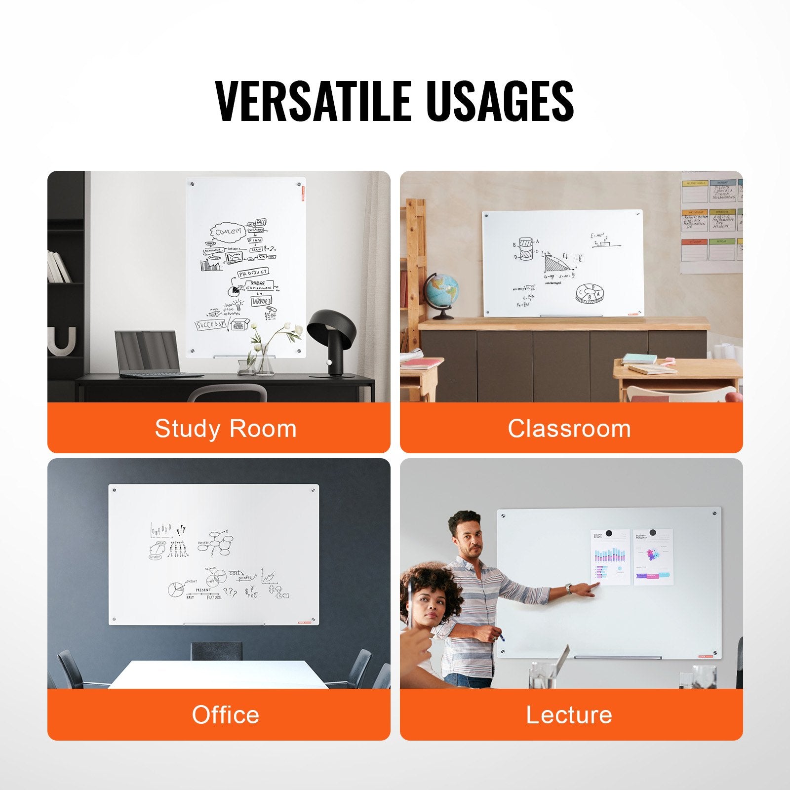 Magnetic Glass Whiteboard, Dry Erase Board 48"x32", Wall-Mounted Large White Glassboard Frameless, with V952-CXGCBLBGHBL4O9WH5V0