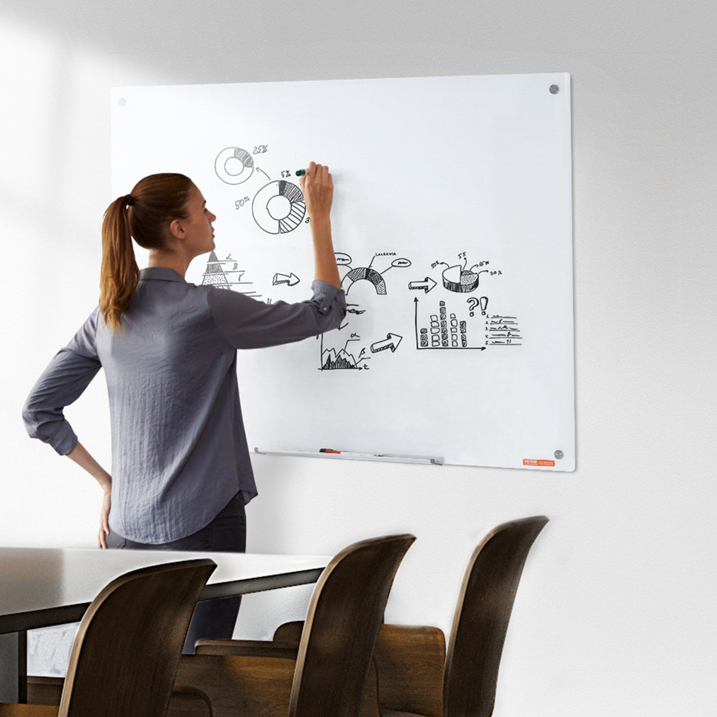 Magnetic Glass Whiteboard, Dry Erase Board 48"x32", Wall-Mounted Large White Glassboard Frameless, with V952-CXGCBLBGHBL4O9WH5V0