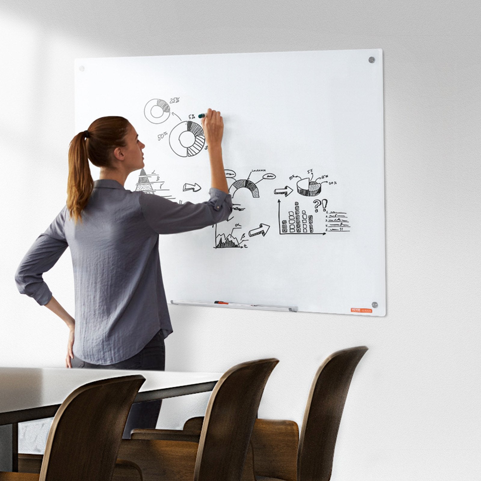 Magnetic Glass Whiteboard, Dry Erase Board 48"x32", Wall-Mounted Large White Glassboard Frameless, with V952-CXGCBLBGHBL4O9WH5V0