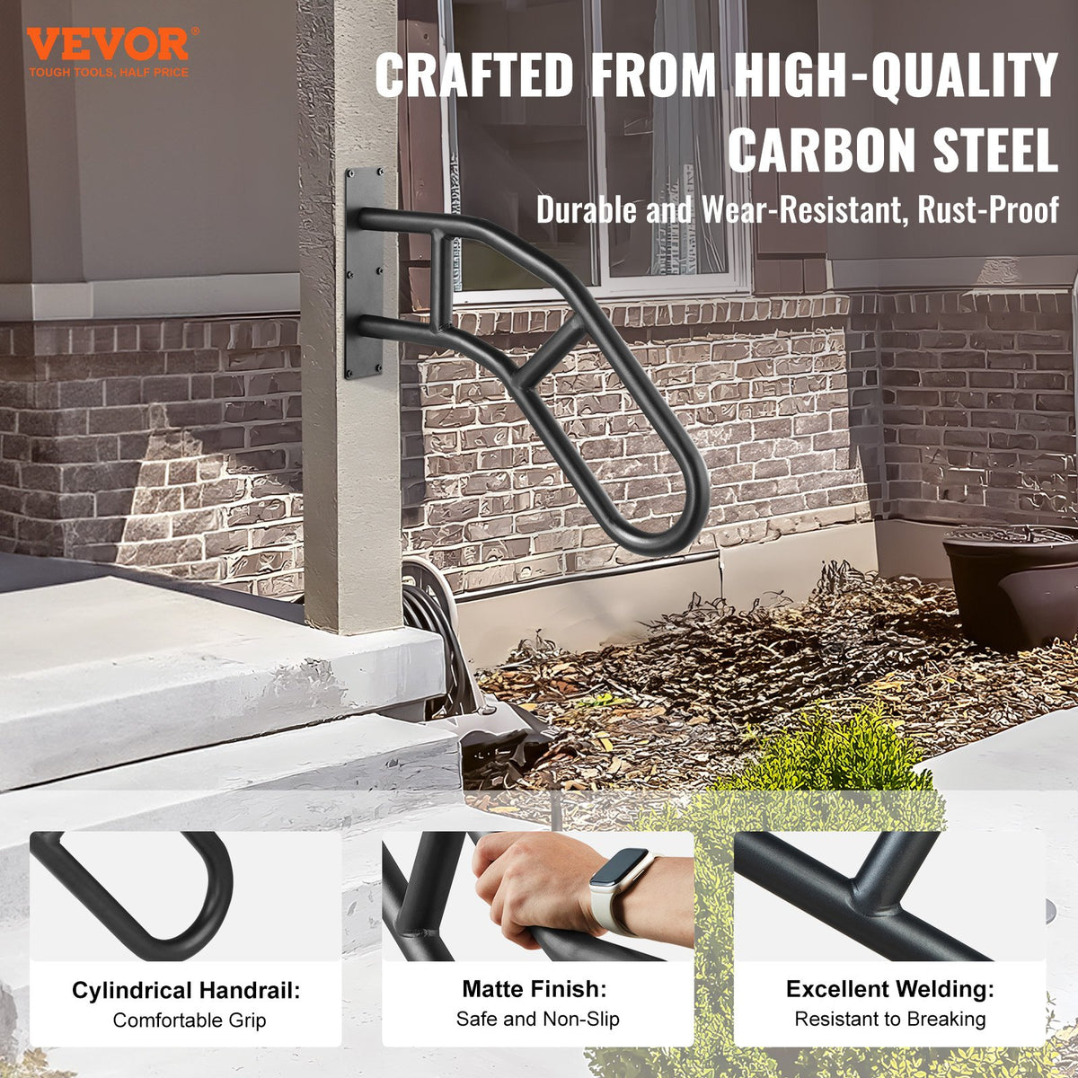 Handrails for Outdoor Steps, 29" Length Wall Mount Safety Railings for 1-3 Steps, U-Shaped Handrail with V952-CXSBSHS29IN1ZXJLBV0