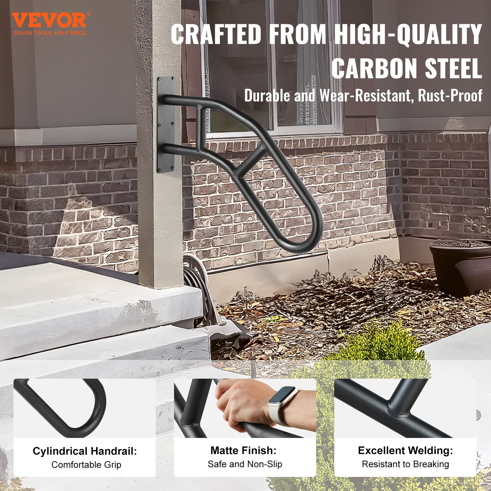 Handrails for Outdoor Steps, 29" Length Wall Mount Safety Railings for 1-3 Steps, U-Shaped Handrail with V952-CXSBSHS29IN1ZXJLBV0