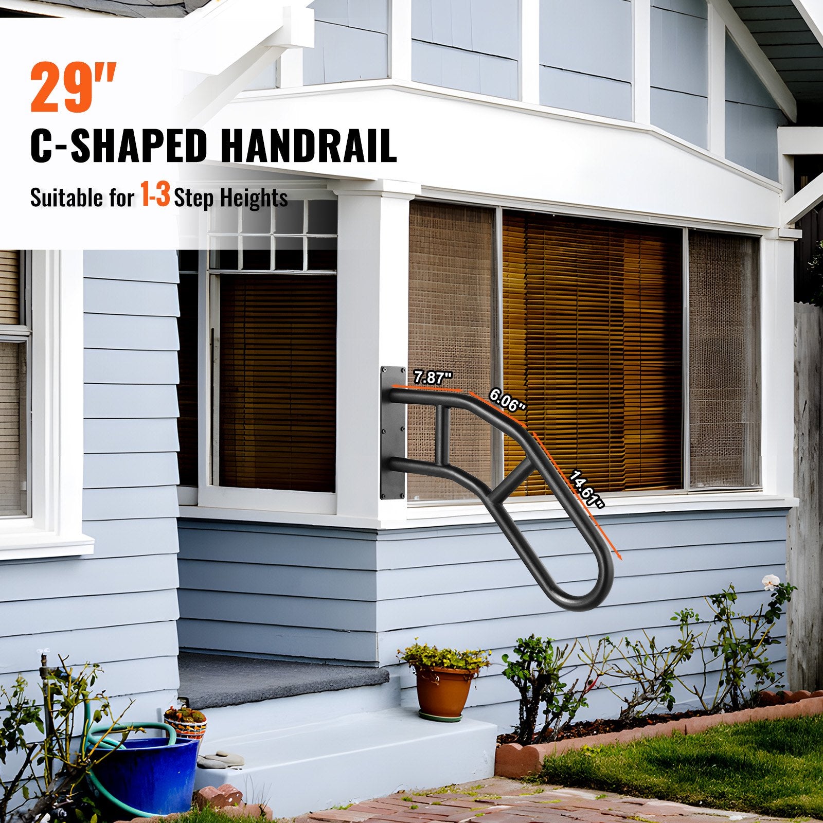 Handrails for Outdoor Steps, 29" Length Wall Mount Safety Railings for 1-3 Steps, U-Shaped Handrail with V952-CXSBSHS29IN1ZXJLBV0