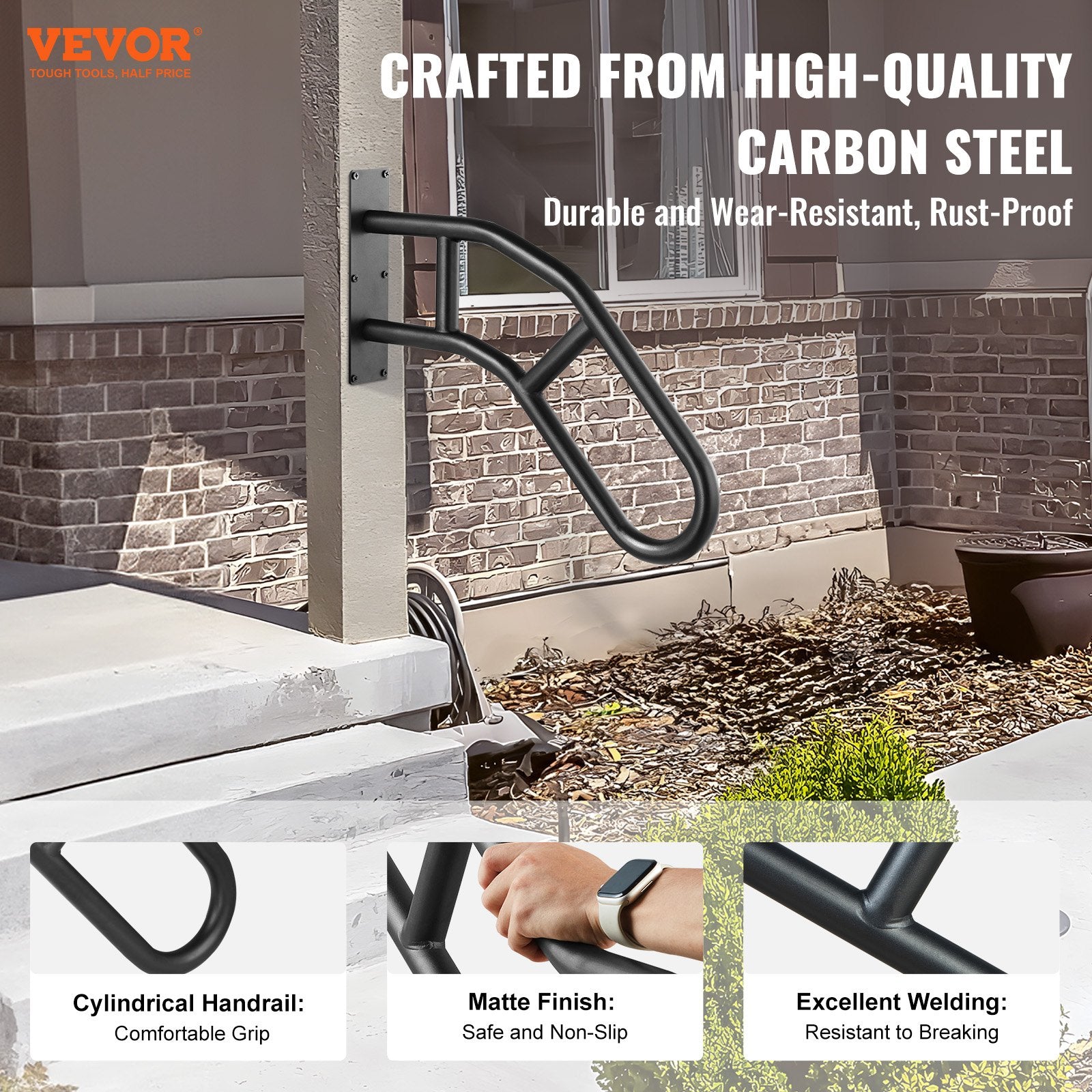 Handrails for Outdoor Steps, 32" Length Wall Mount Safety Railings for 1-3 Steps, U-Shaped Handrail with V952-CXSBSHS32IN1Q0NRVV0