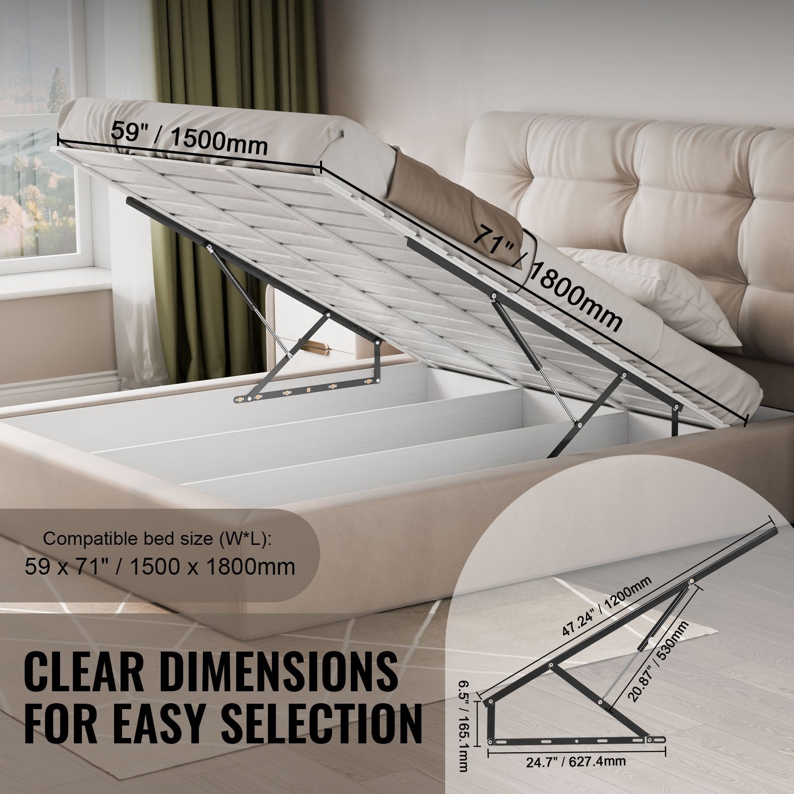 Bed Lift 59x71 in Compatible Bed Size 154 lbs Load DIY Wall Bed Hardware V952-CXSJQ1200MM6MX09VV0