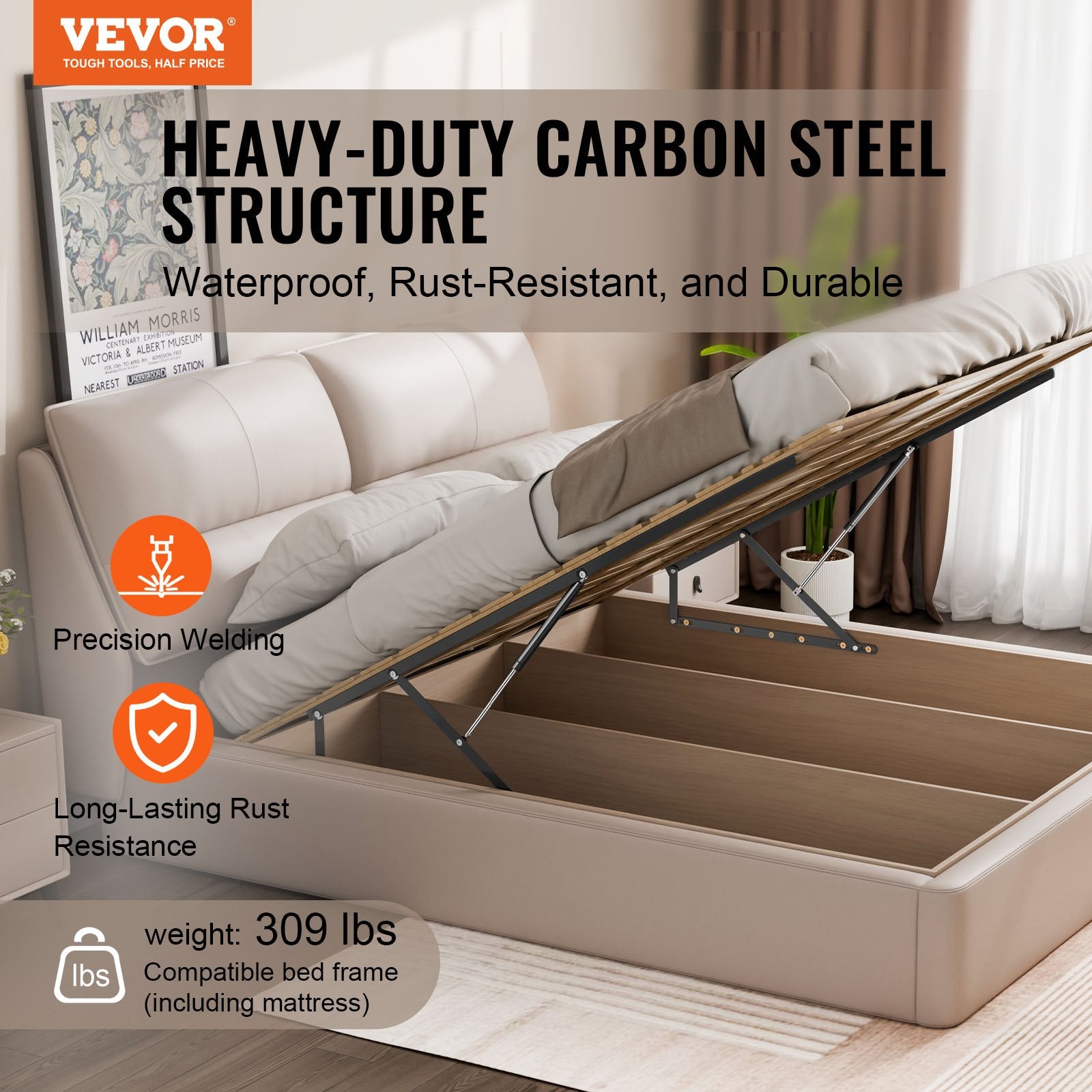 Bed Lift, 1500x2000mm Compatible Extra-large Size 140kg Load Bearing, DIY Wall Bed Mechanical Hardware Kit V952-CXSJQ1500MM1A79I8V0