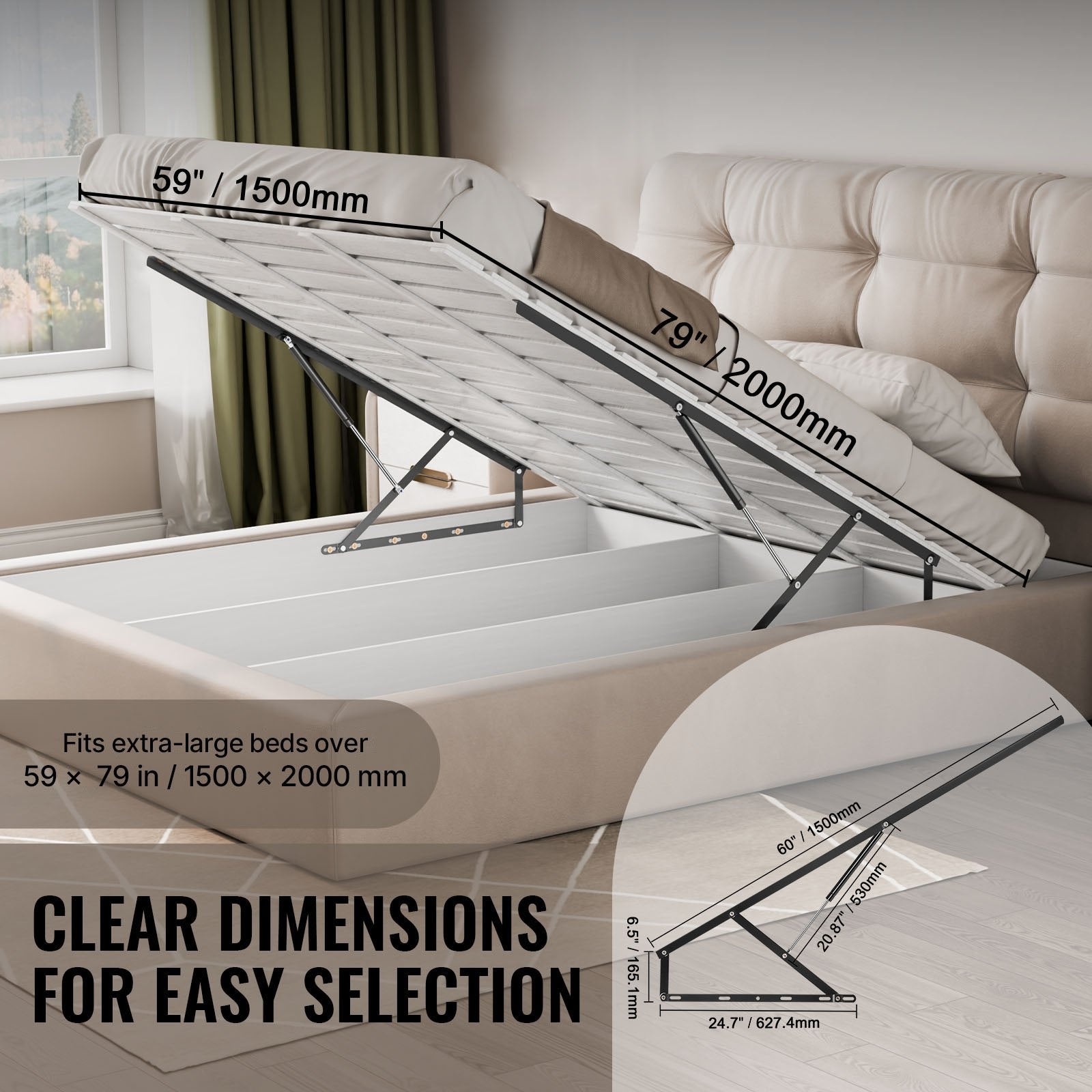 Bed Lift, 1500x2000mm Compatible Extra-large Size 140kg Load Bearing, DIY Wall Bed Mechanical Hardware Kit V952-CXSJQ1500MM1A79I8V0