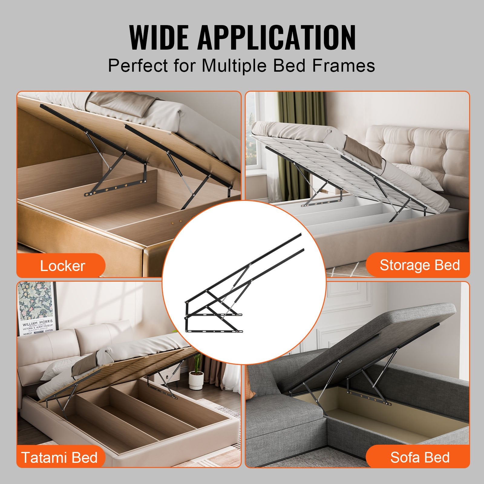 Bed Lift, 1500x2000mm Compatible Extra-large Size 140kg Load Bearing, DIY Wall Bed Mechanical Hardware Kit V952-CXSJQ1500MM1A79I8V0