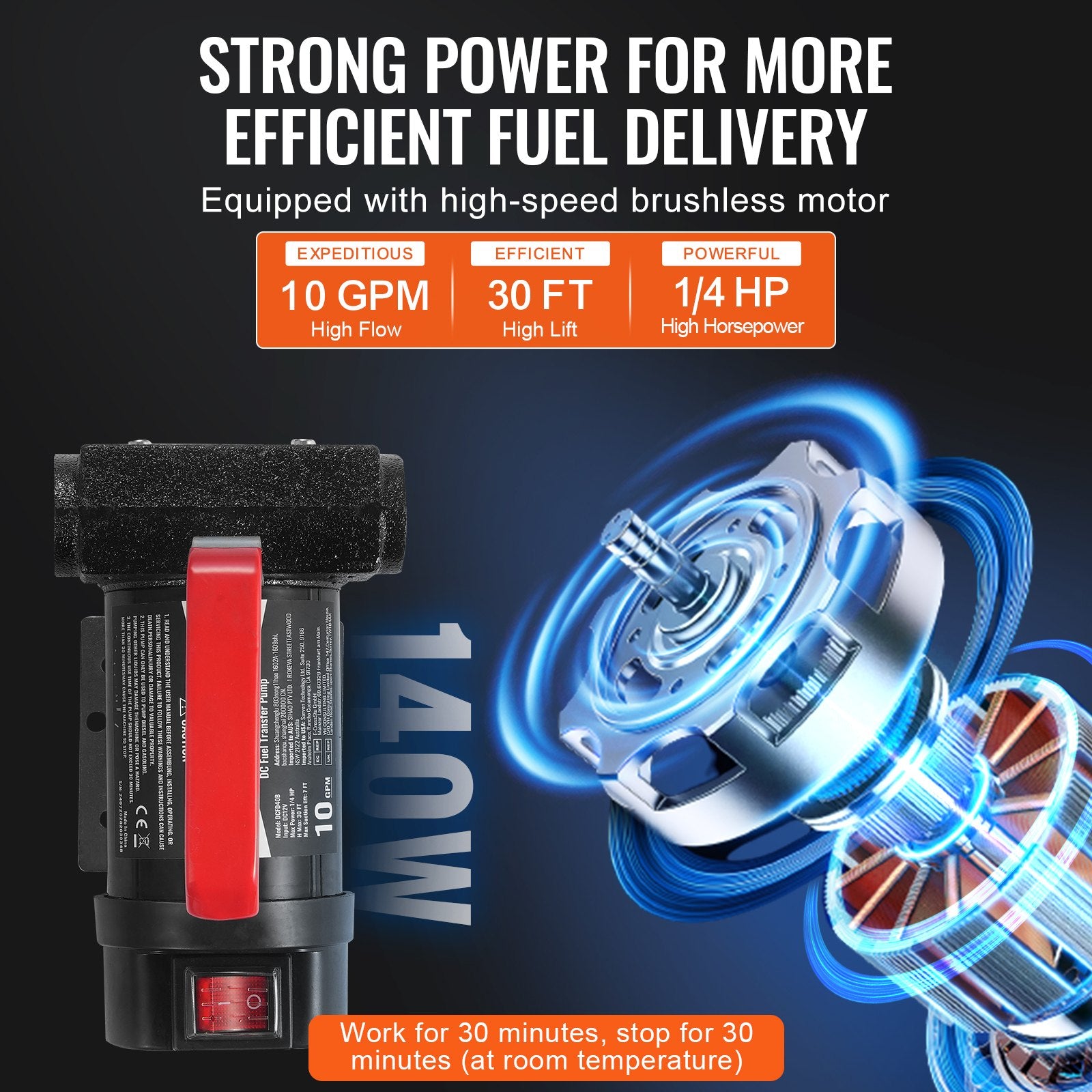 Fuel Transfer Pump, 12V DC 10 GPM 1/4 HP, Portable Electric Diesel Transfer Pump with Automatic Shut-Off Fuel V952-CYBMG10GPM147B515V9