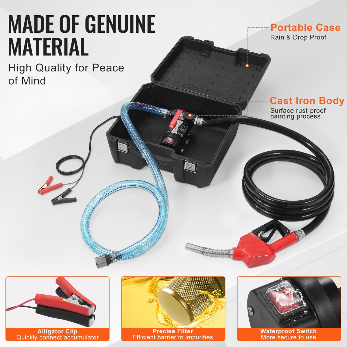 Fuel Transfer Pump, 12V DC 10 GPM 1/4 HP, Portable Electric Diesel Transfer Pump with Automatic Shut-Off Fuel V952-CYBMG10GPM147B515V9