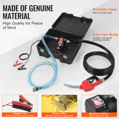 Fuel Transfer Pump, 12V DC 10 GPM 1/4 HP, Portable Electric Diesel Transfer Pump with Automatic Shut-Off Fuel V952-CYBMG10GPM147B515V9