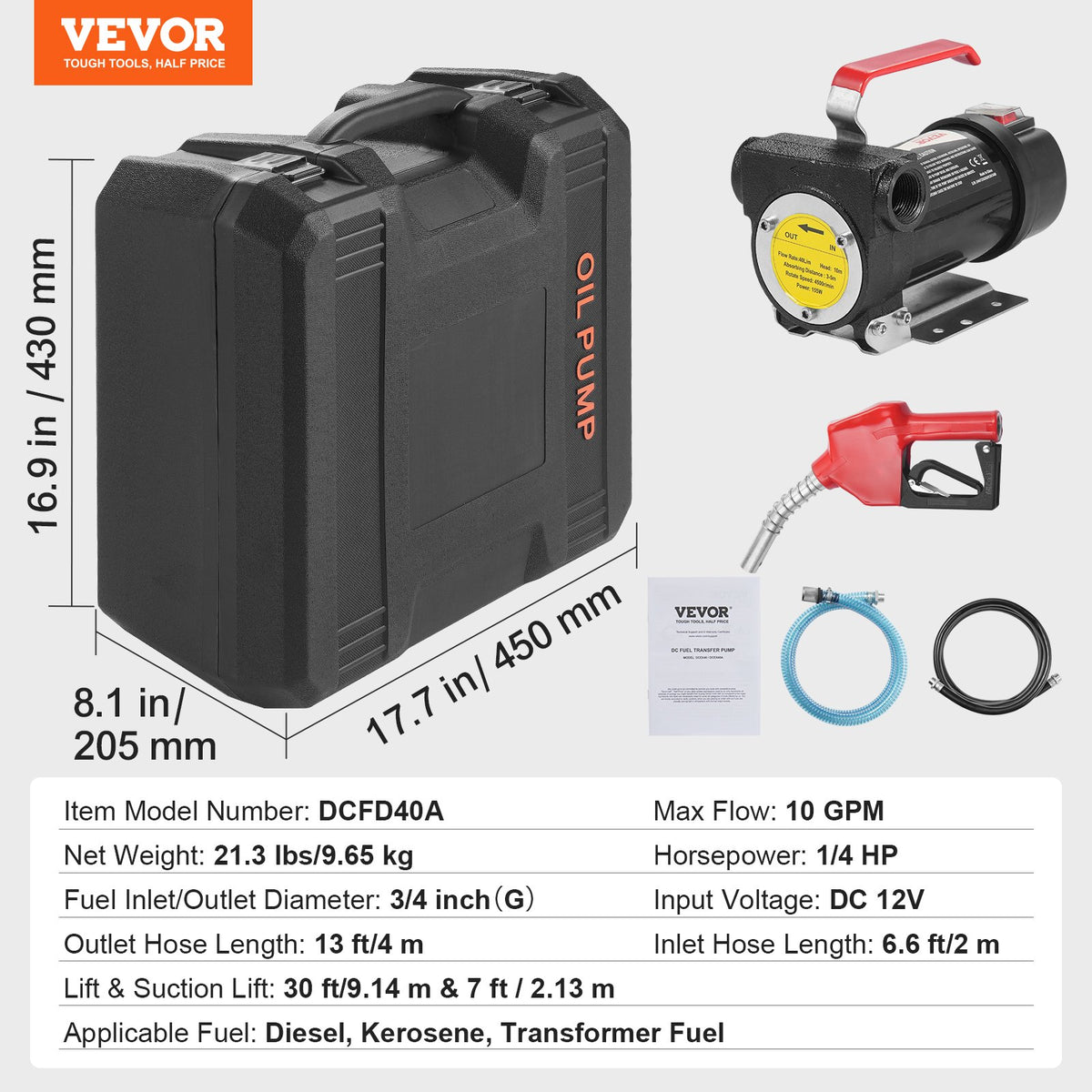 Fuel Transfer Pump, 12V DC 10 GPM 1/4 HP, Portable Electric Diesel Transfer Pump with Automatic Shut-Off Fuel V952-CYBMG10GPM147B515V9