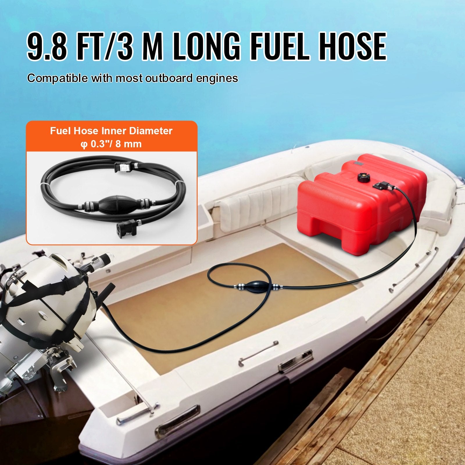 Boat Fuel Tank Portable Marine Outboard Gas Tank 12 Gal/55L with Hose V952-CYCYXWS12GAL1MPLHV0