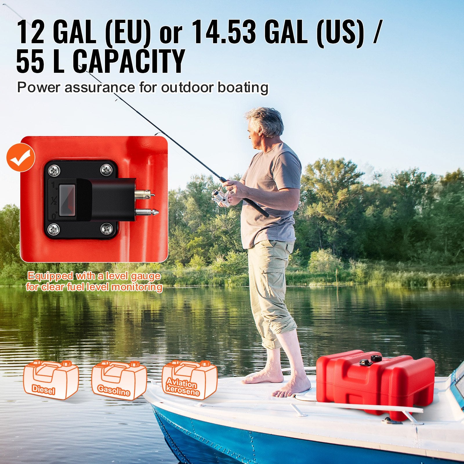 Boat Fuel Tank Portable Marine Outboard Gas Tank 12 Gal/55L with Hose V952-CYCYXWS12GAL1MPLHV0
