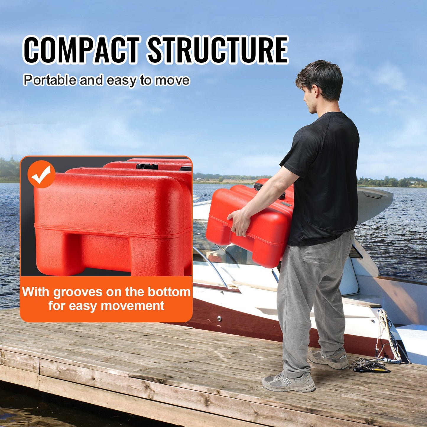 Boat Fuel Tank Portable Marine Outboard Gas Tank 12 Gal/55L with Hose V952-CYCYXWS12GAL1MPLHV0