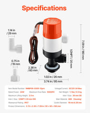 Livewell Pump for Boat 12V 500 GPH Livewell Aerator Pump Straight 2 Inlets V952-CYHSB500GPHZPKUIQV9