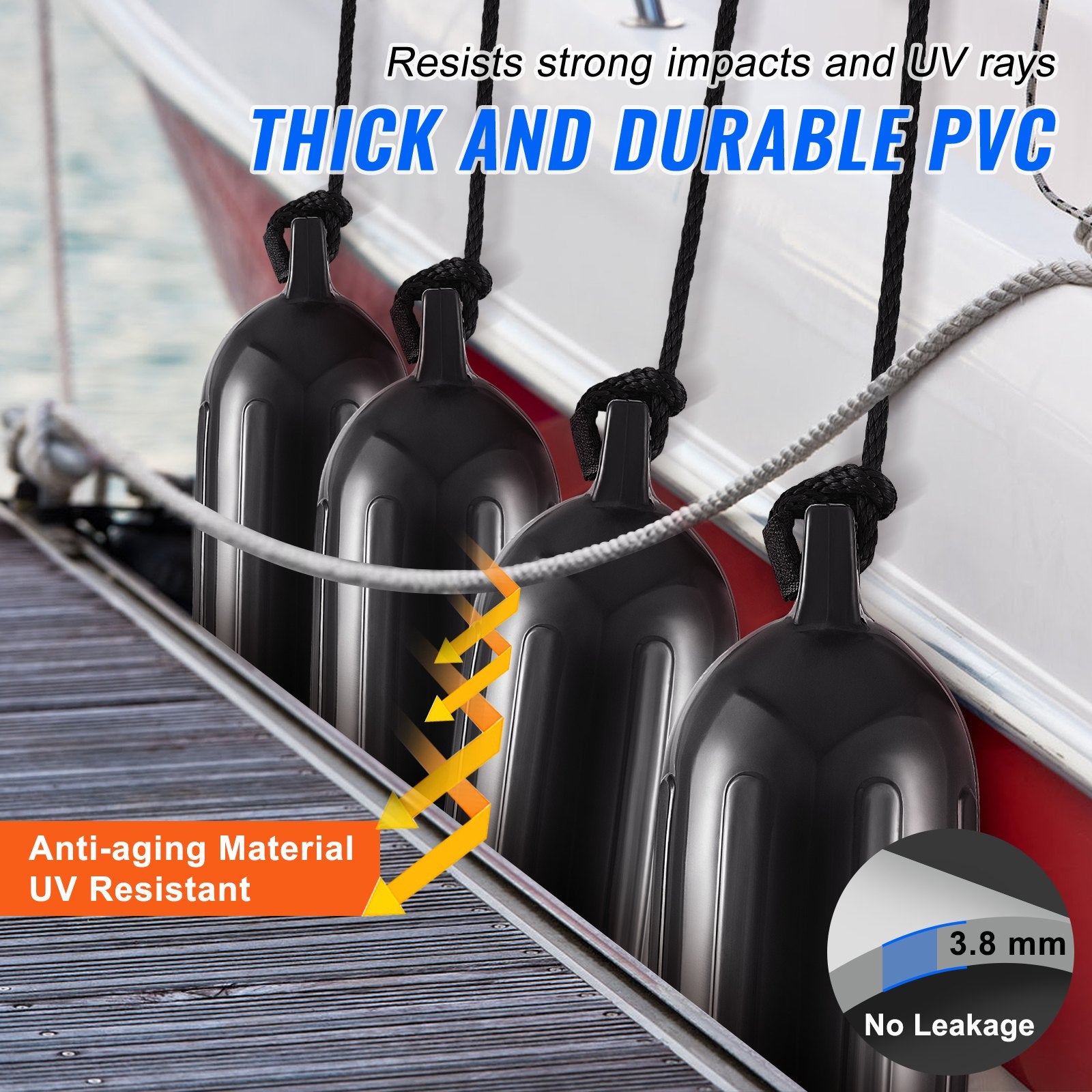 Boat Fenders, 6.5" x 23" Boat Bumpers for Docking, Inflatable Ribbed Fender with Center Holes, Marine Boat V952-CYHX4JZ65YCTVZR20V0