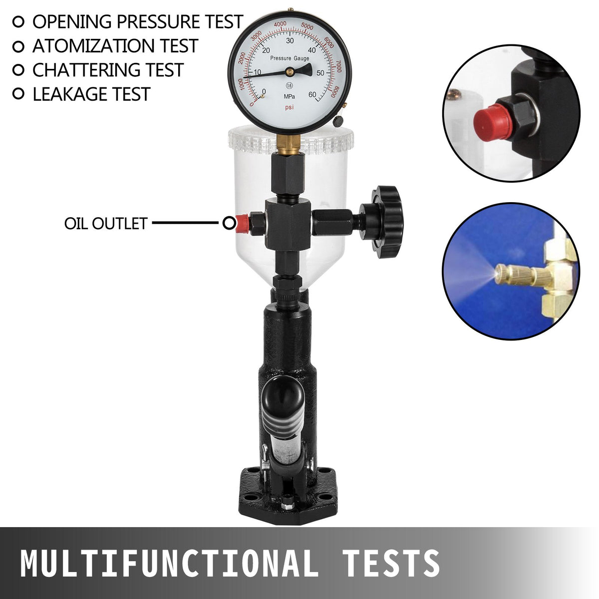 Diesel Injector Nozzle Pressure Tester Dual scale Manometer Test Tool 0-600Bar (0-8000PSI) 60Mpa Test V952-CYJPYZJYQ00000001V0