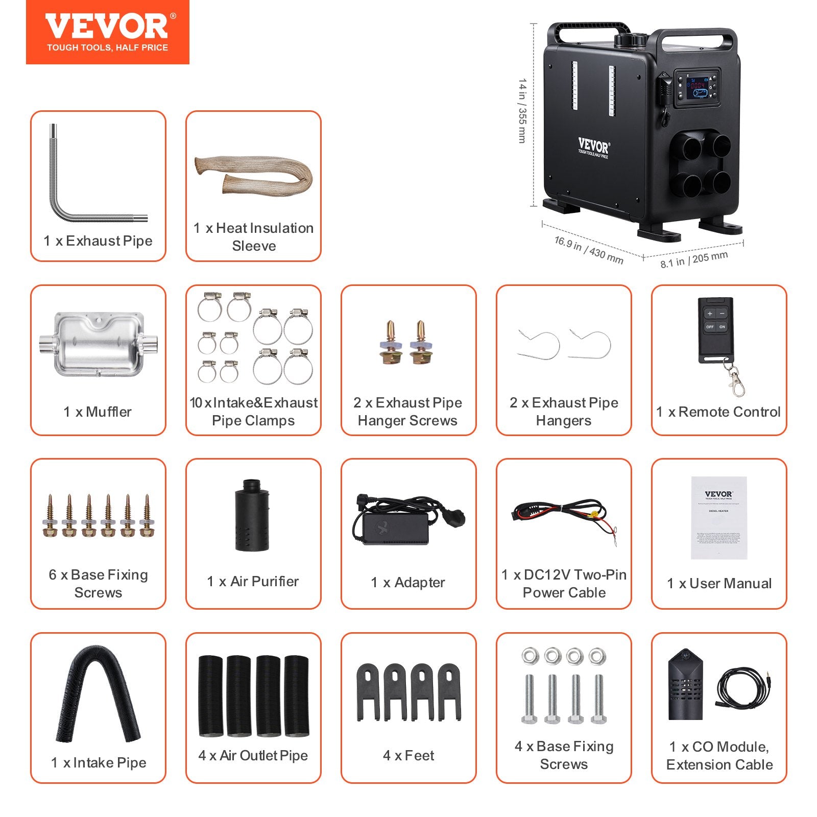 8KW Diesel Heater, 12V/24V All in One Diesel Air Heater, Bluetooth APP Control, Remote Control and Display V952-CYJRQDDKLS8KOS4H9V3