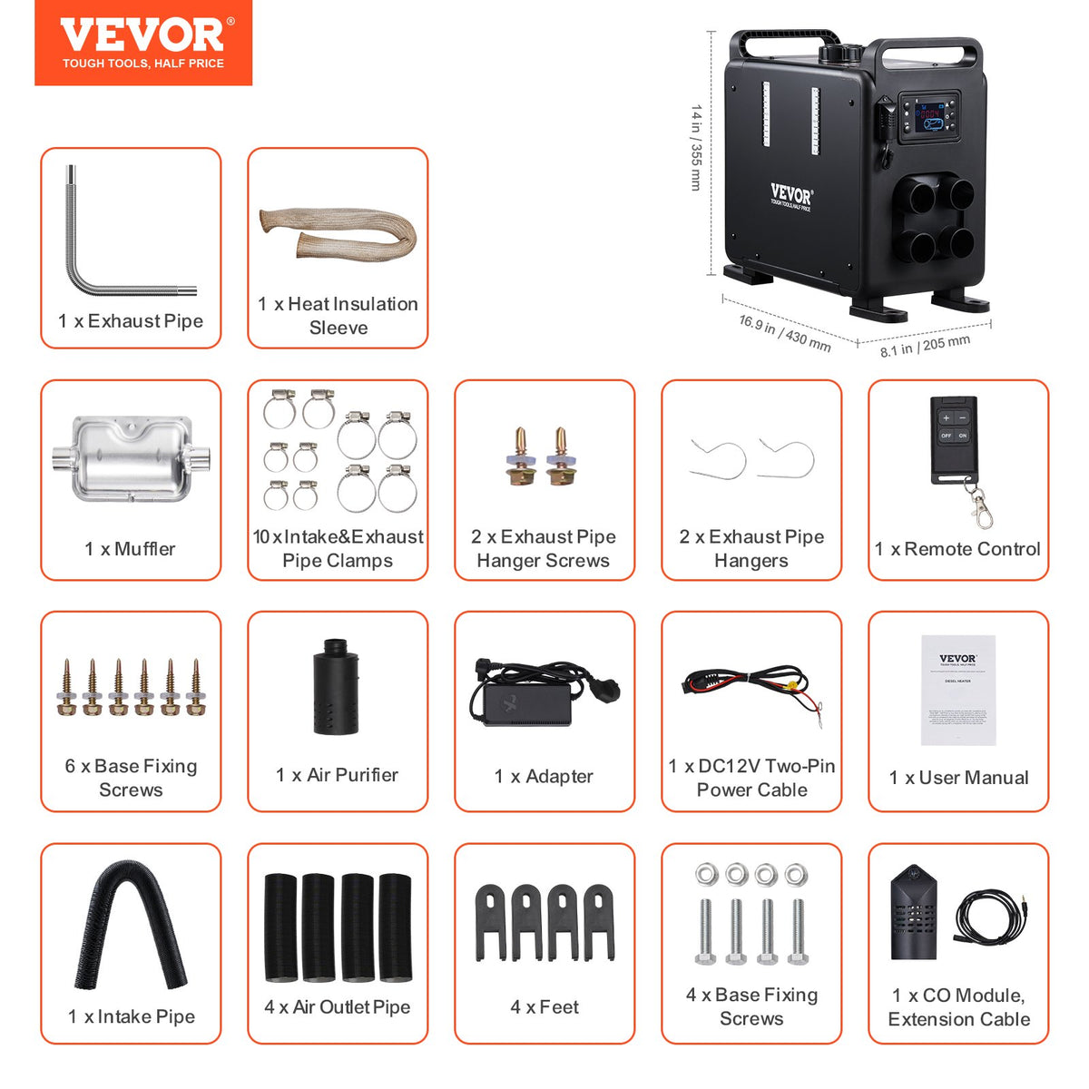 8KW Diesel Heater, 12V/24V All in One Diesel Air Heater, Bluetooth APP Control, Remote Control and Display V952-CYJRQDDKLS8KOS4H9V3