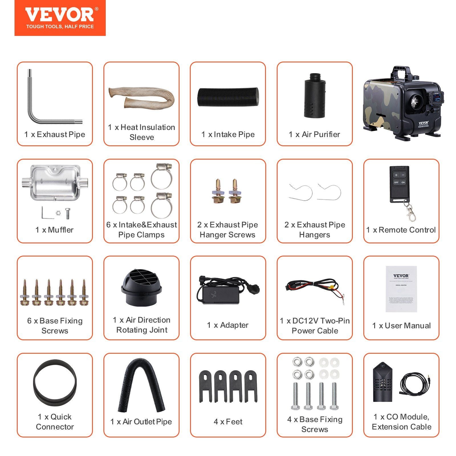 8KW Diesel Heater, 12V/24V All in One Diesel Air Heater, Bluetooth APP Control, Remote Control and Display V952-CYJRQDDKWS8KHTGEXV3