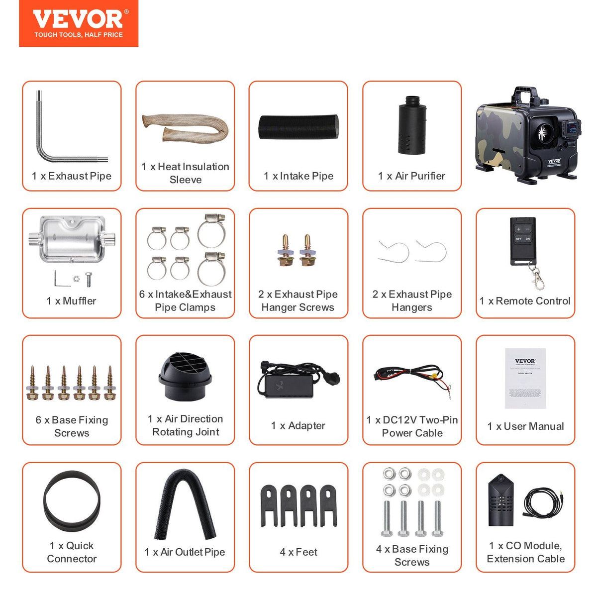 8KW Diesel Heater, 12V/24V All in One Diesel Air Heater, Bluetooth APP Control, Remote Control and Display V952-CYJRQDDKWS8KHTGEXV3