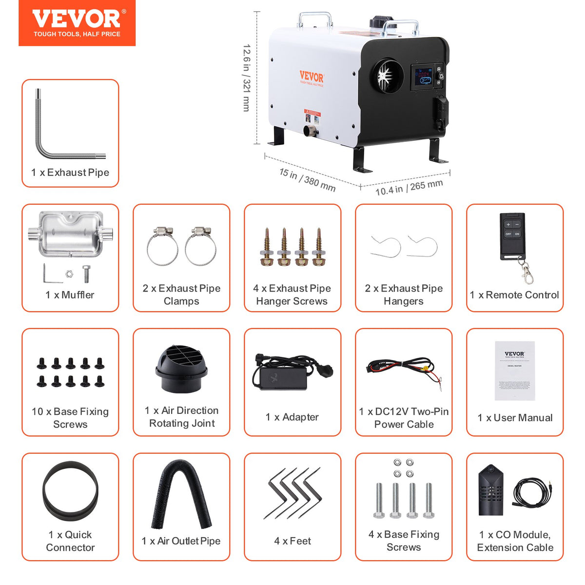 8KW Diesel Heater, 12V/24V All in One Diesel Air Heater, with Bluetooth APP Control, Remote Control and V952-CYJRQHWKWS8KPFJW3V3