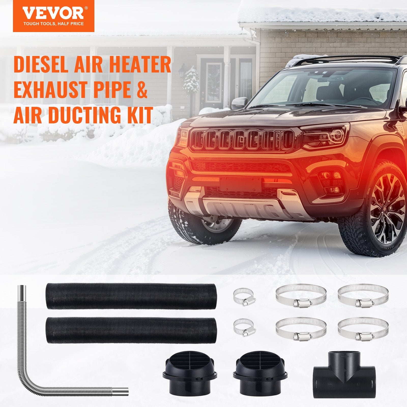 Diesel Heater Pipe Ducting Set, 3" Extendable Air Duct Hose, 1" Stainless Steel Exhaust Pipe, 2 Air Vents, V952-CYJRQPJ5KW8K2FCIDV0
