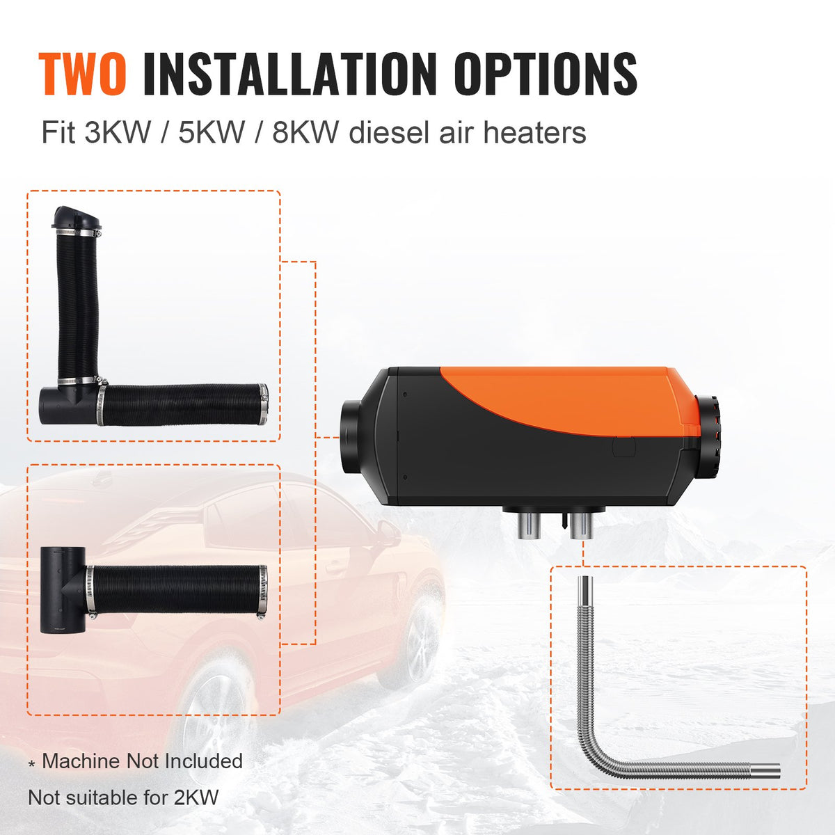 Diesel Heater Pipe Ducting Set, 3" Extendable Air Duct Hose, 1" Stainless Steel Exhaust Pipe, 2 Air Vents, V952-CYJRQPJ5KW8K2FCIDV0