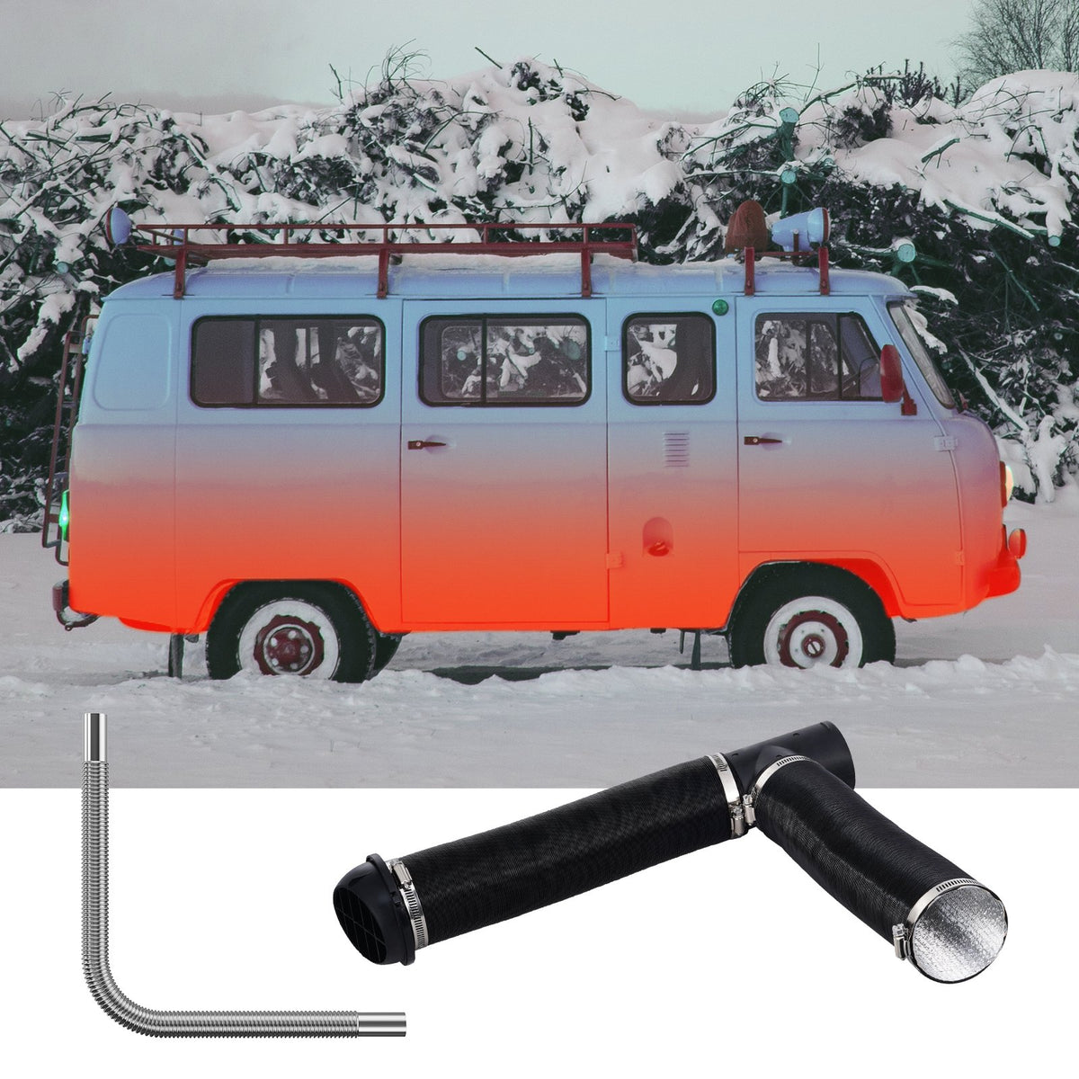 Diesel Heater Pipe Ducting Set, 3" Extendable Air Duct Hose, 1" Stainless Steel Exhaust Pipe, 2 Air Vents, V952-CYJRQPJ5KW8K2FCIDV0