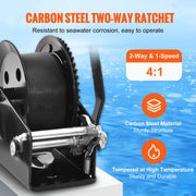 Hand Winch, 725.7 kg Pulling Capacity, Boat Trailer Winch Heavy Duty Rope Crank with 10 m Polyester Strap and V952-CYSDJP1600BDKMHDEV0