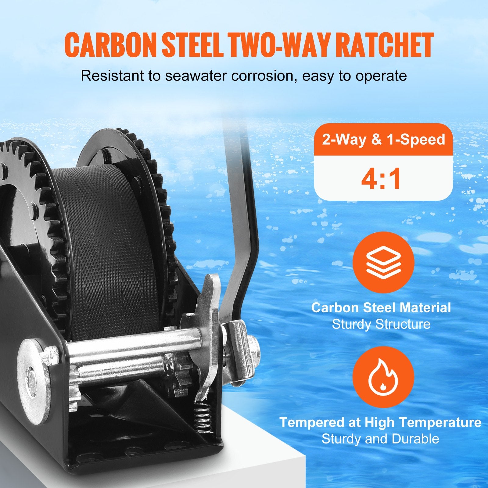 Hand Winch, 907.1 kg Pulling Capacity, Boat Trailer Winch Heavy Duty Rope Crank with 7 m Polyester Strap and V952-CYSDJP2000BDI2OUWV0