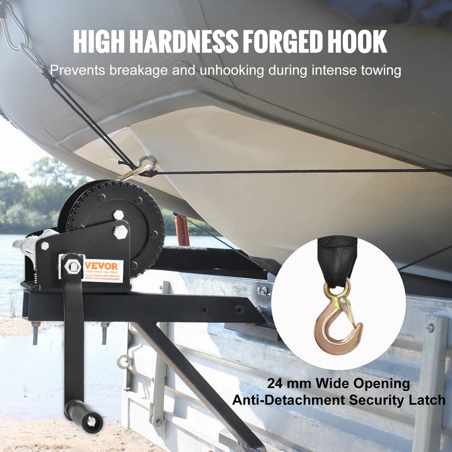 Hand Winch, 907.1 kg Pulling Capacity, Boat Trailer Winch Heavy Duty Rope Crank with 7 m Polyester Strap and V952-CYSDJP2000BDI2OUWV0