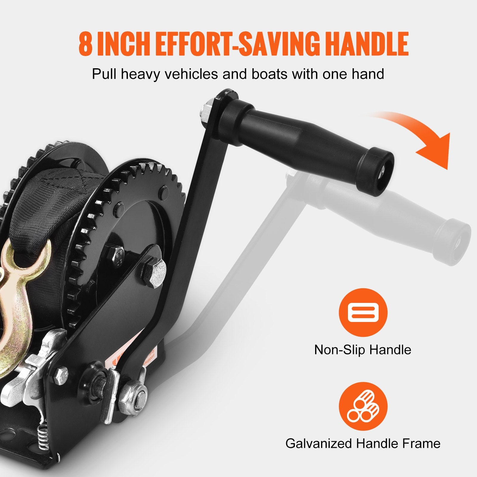 Hand Winch, 907.1 kg Pulling Capacity, Boat Trailer Winch Heavy Duty Rope Crank with 7 m Polyester Strap and V952-CYSDJP2000BDI2OUWV0