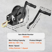 Hand Winch, 907.1 kg Pulling Capacity, Boat Trailer Winch Heavy Duty Rope Crank with 7 m Polyester Strap and V952-CYSDJP2000BDI2OUWV0